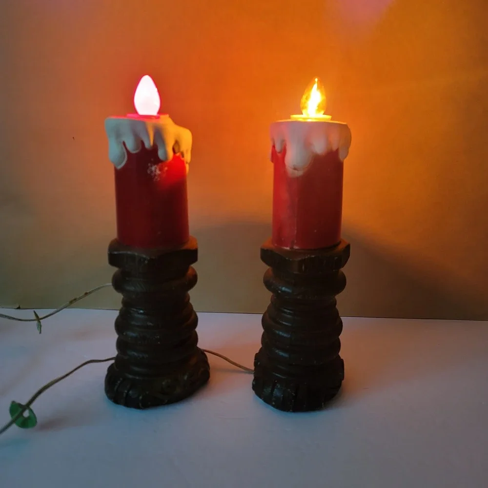 Vintage 1969 Empire Plastic Corp Christmas Blow Mold Candle Pair 13in Red Gold